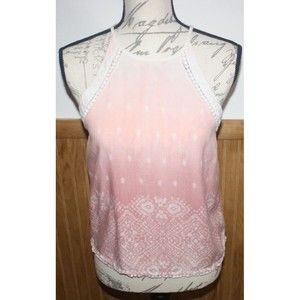 Mudd Spring Sleevesess Top Sz S Pink w White Trim Keyhole Close Boho Summer GUC